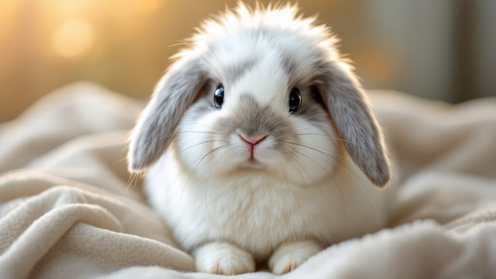 Create a highly detailed and realistic image of an American Fuzzy Lop rabbit, emphasizing its distinct features. The rabbit should have a ve...