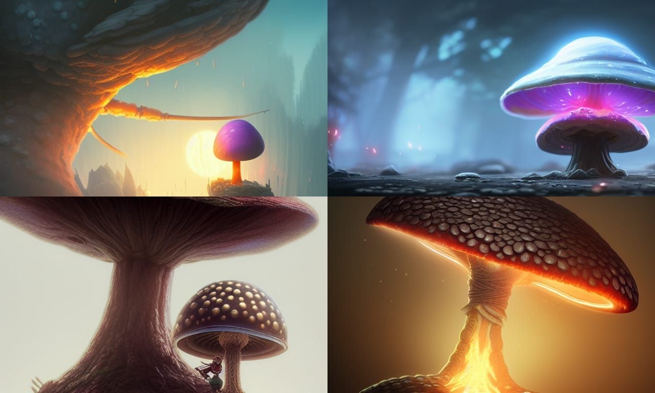 A Highly Detailed Rendering of an energy  mushroom held by b...