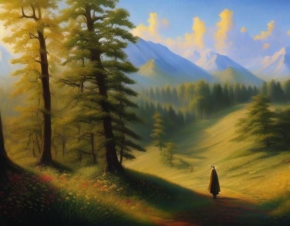 <lora:Story Illustration:1.0> Painting of a woman in the middle of a forest