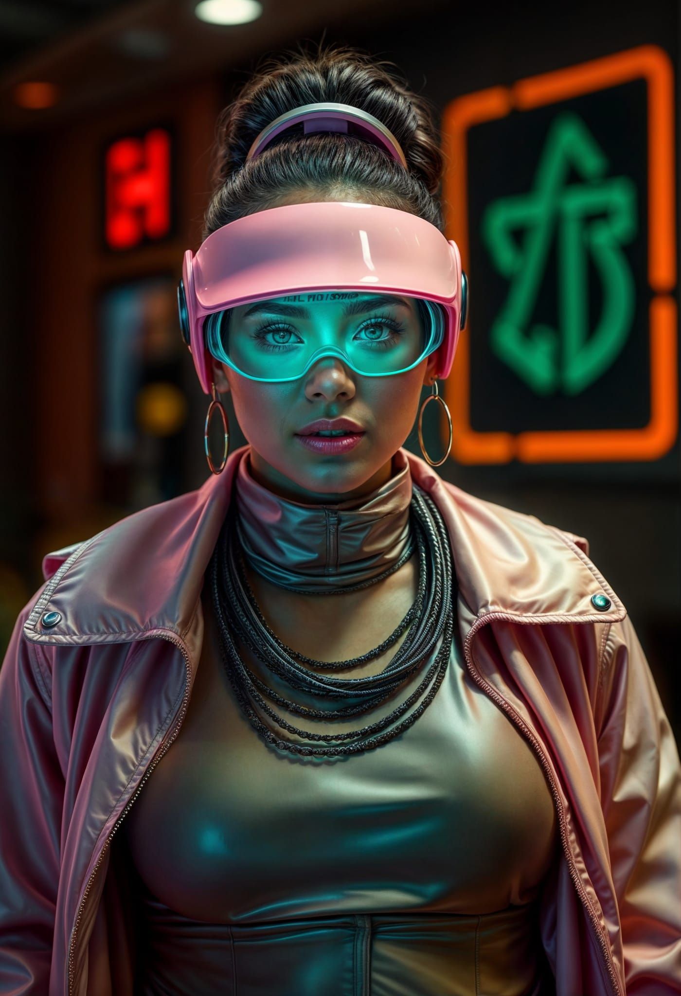 Beautiful Lady Wearing Futuristic Pink