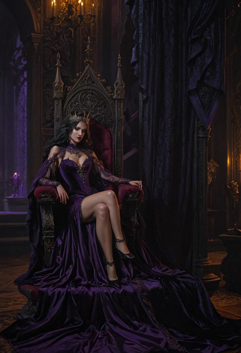 The vampire queen is sitting in the throne room, leaning back on her throne. He touches his neck with his finger. She looks coquettishly at...