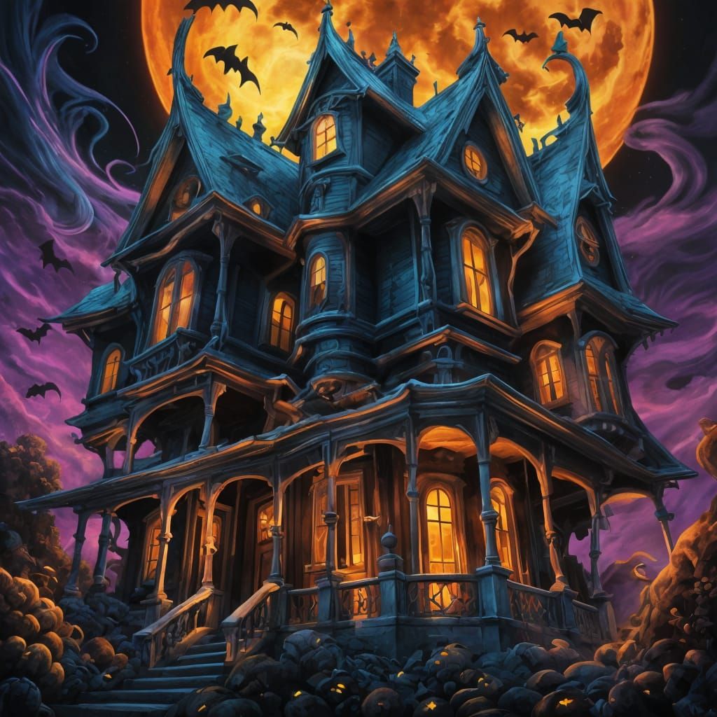 Tim Burton, crooked haunted house,   by @undefined