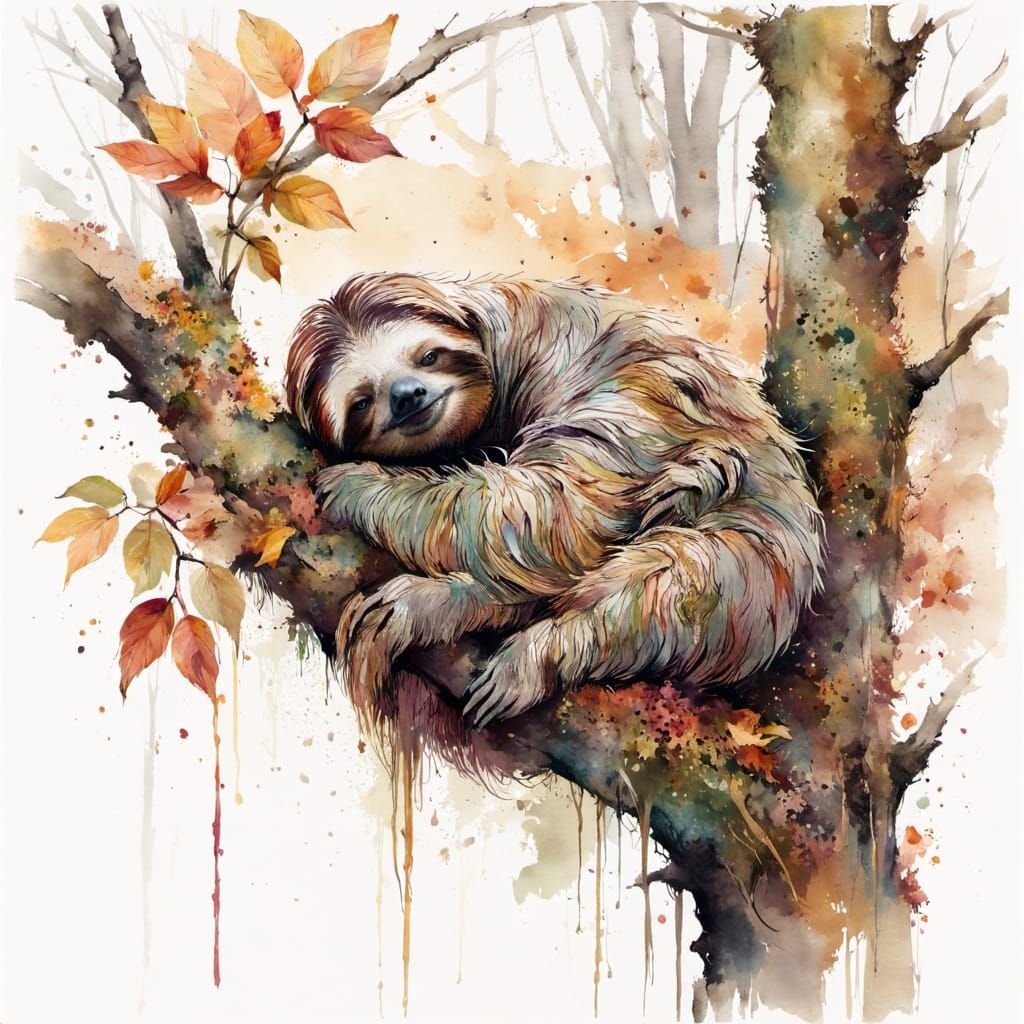 Sloth sleeping on a tree  by @Gokiburi