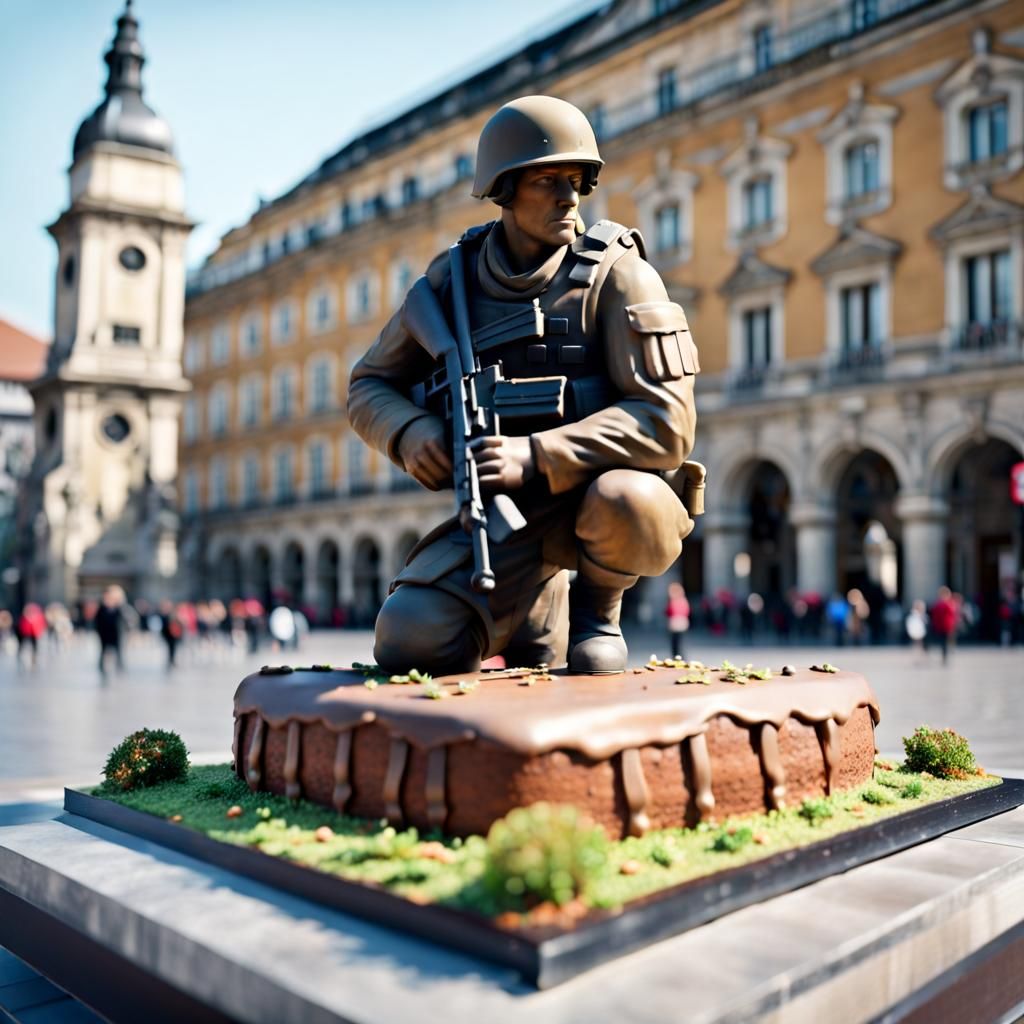 Soldier cake statue in the middle of a main square in the fu...