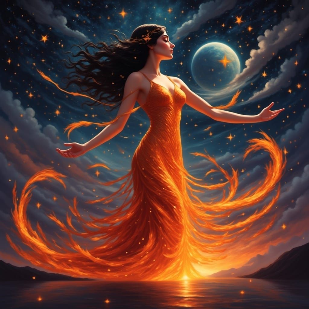 Flame shaped woman of beauty and strength