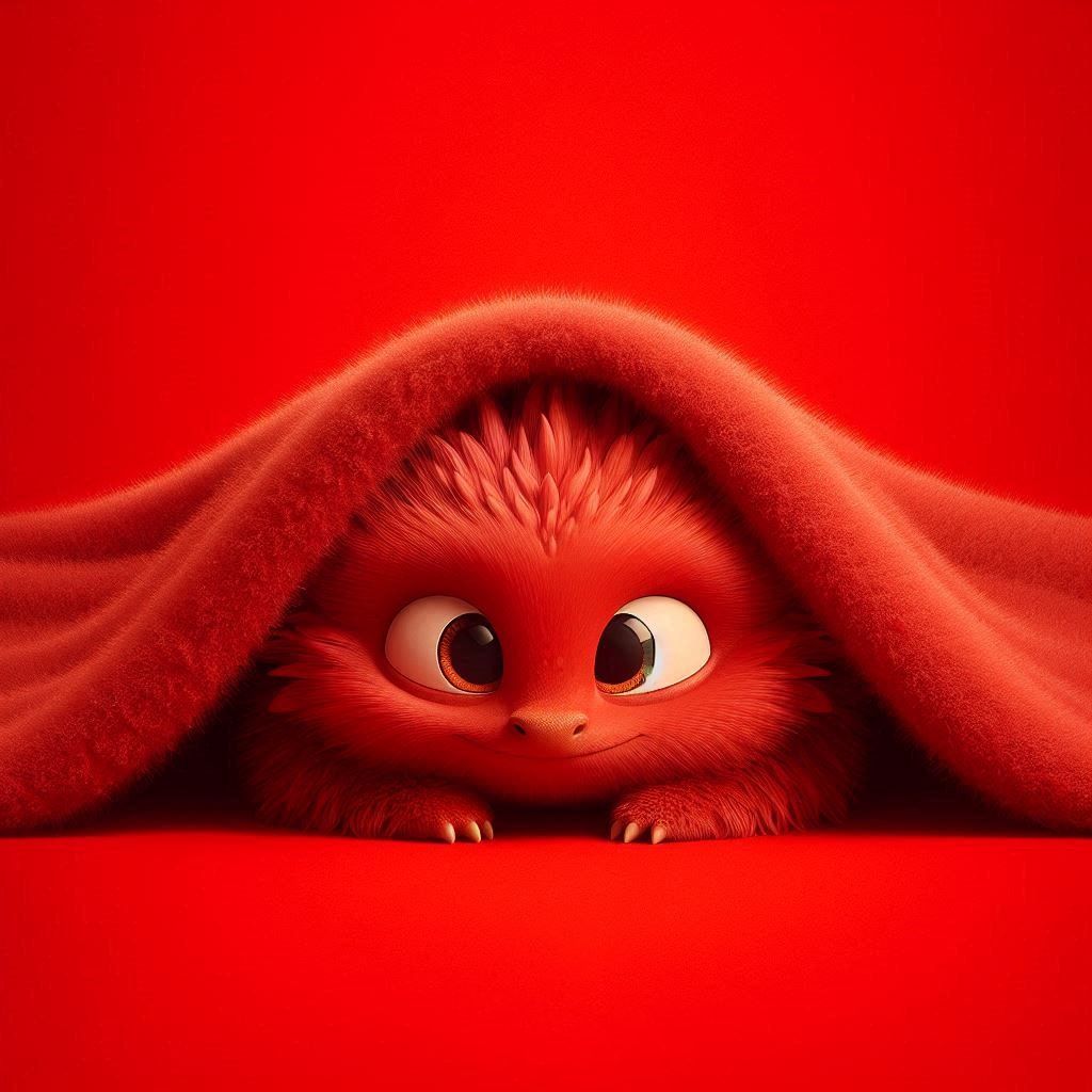 Cute red dragon cuddling