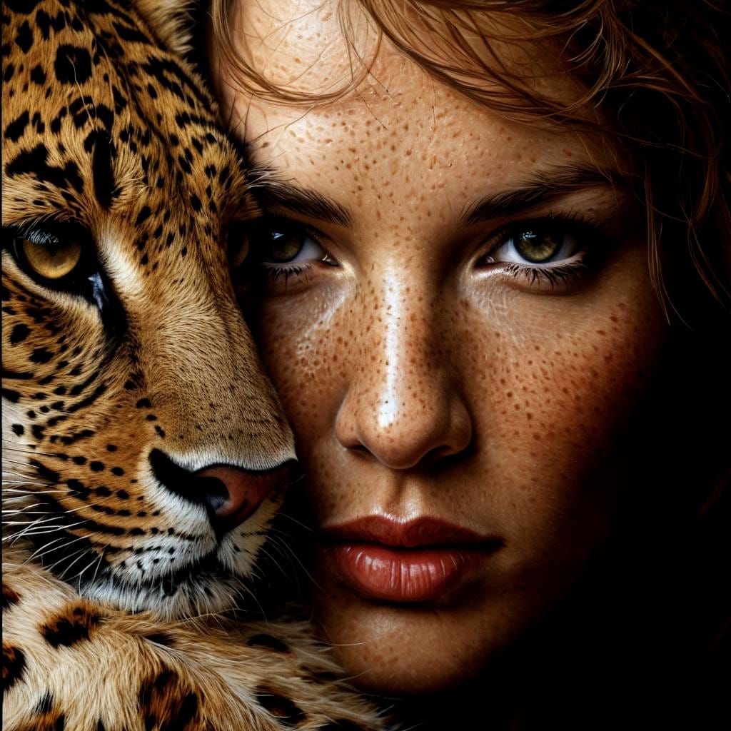Hyperrealistic Portrait: Woman with Leopard