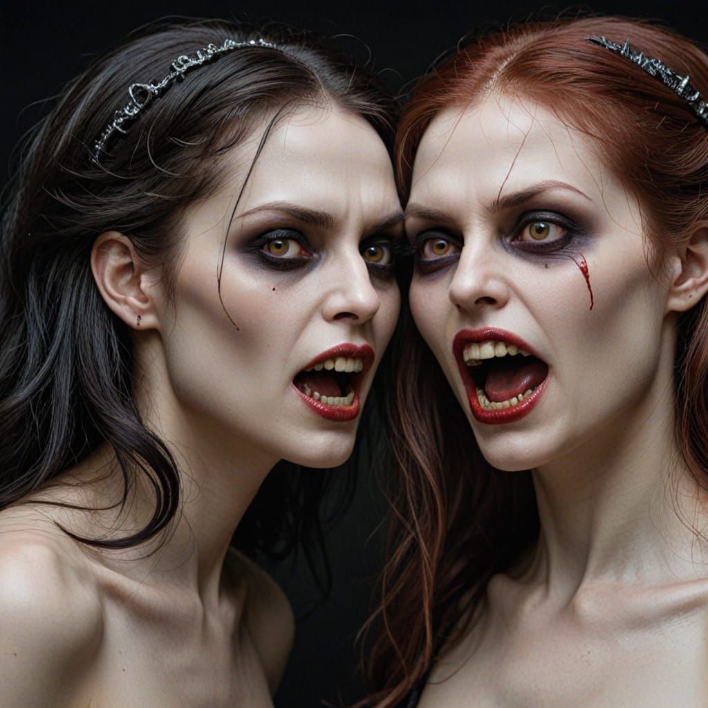 Ethereal Vampire Goddess Battles Mythical Lamia in Dark Fant...