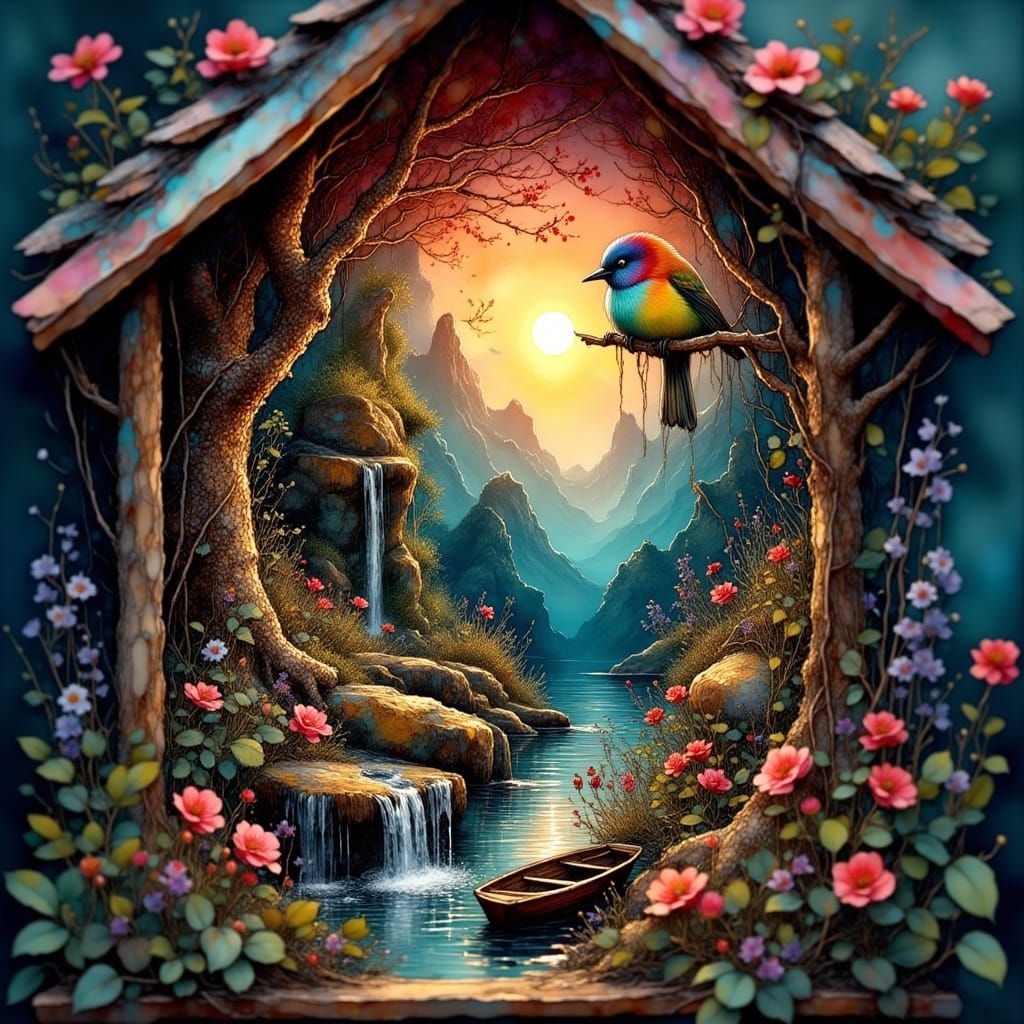 Birdhouse Micro Scene  by @Chickadee