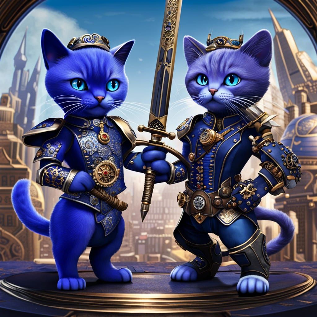 Two warrior cats playing hand game to own the sword
