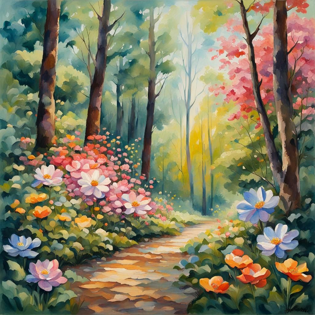 A Stroll Amidst Nature’s Living Canvas AI Generated Artwork