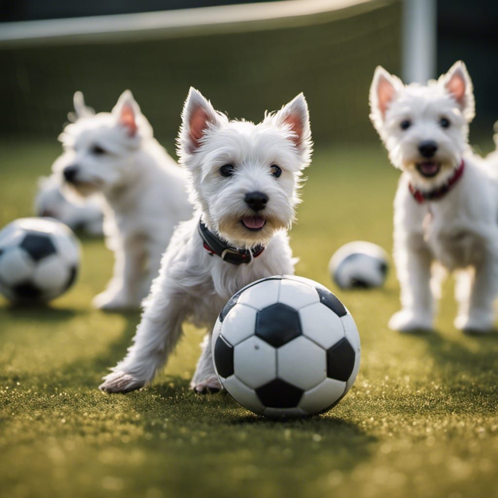 Westie Puppies Playing Soccer