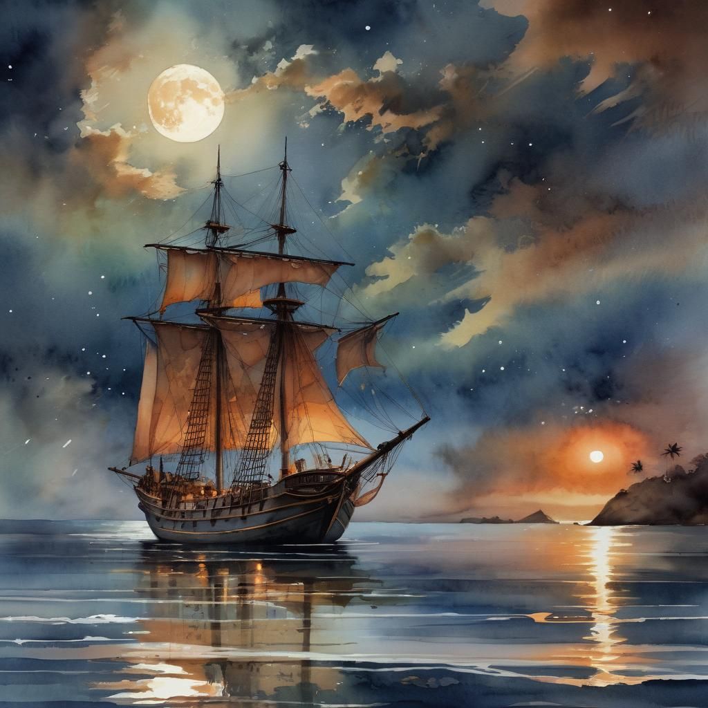 sailing at night  by @BelgiumJumpAI