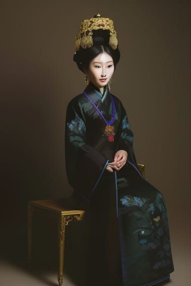 A beautiful portrait of a young Chinese woman in traditional...