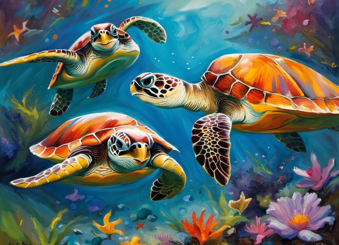 Sea turtles - AI Generated Artwork - NightCafe Creator