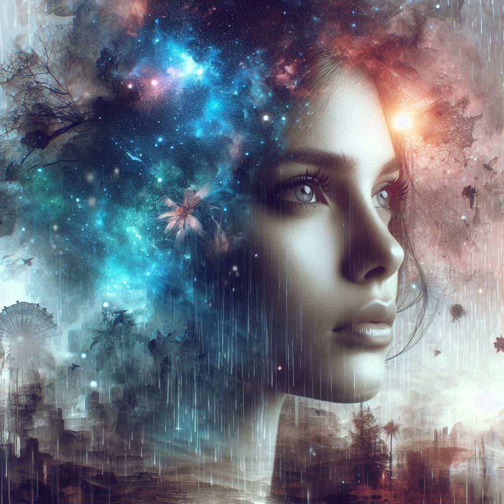 double exposure beautiful fantasy portrait landscape..