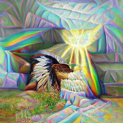 Native American eagle when she flies 8K 3D iridescent renais...
