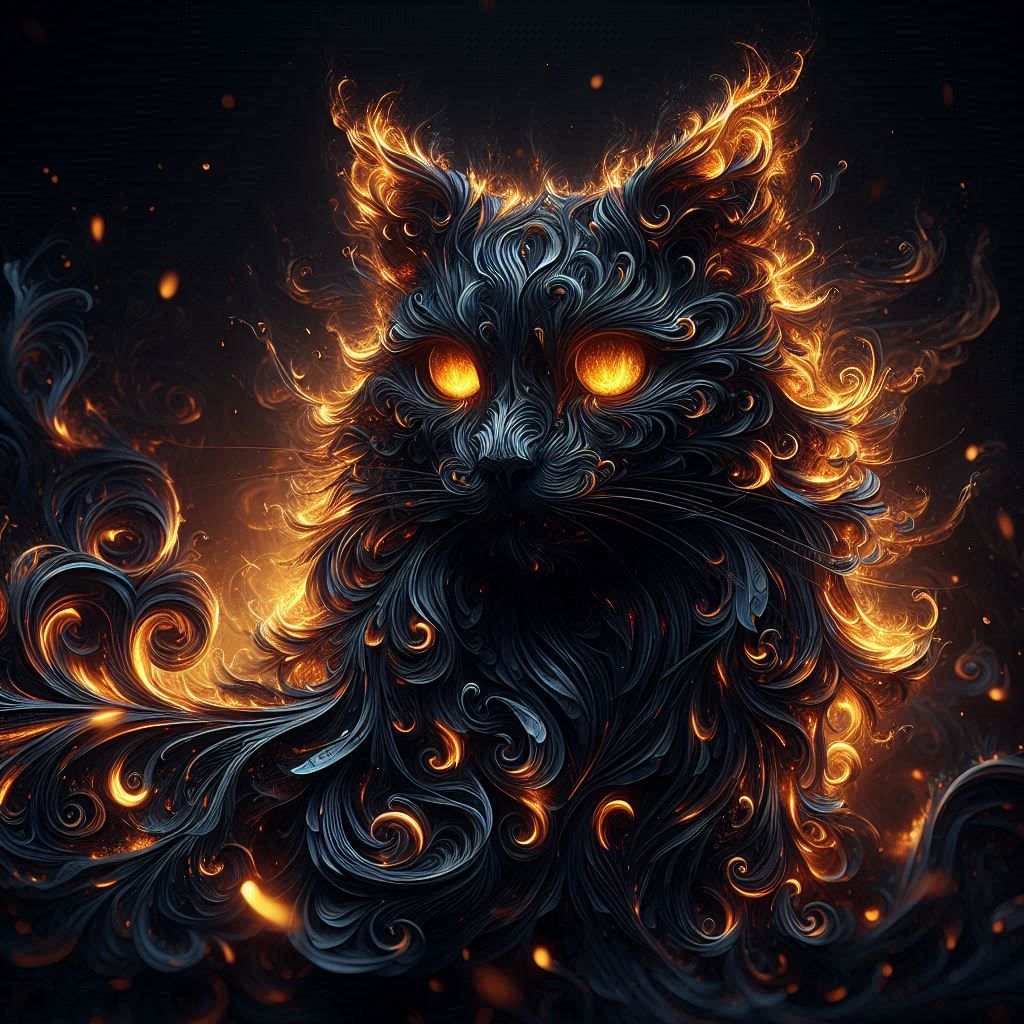 Black cat made entirely of fire