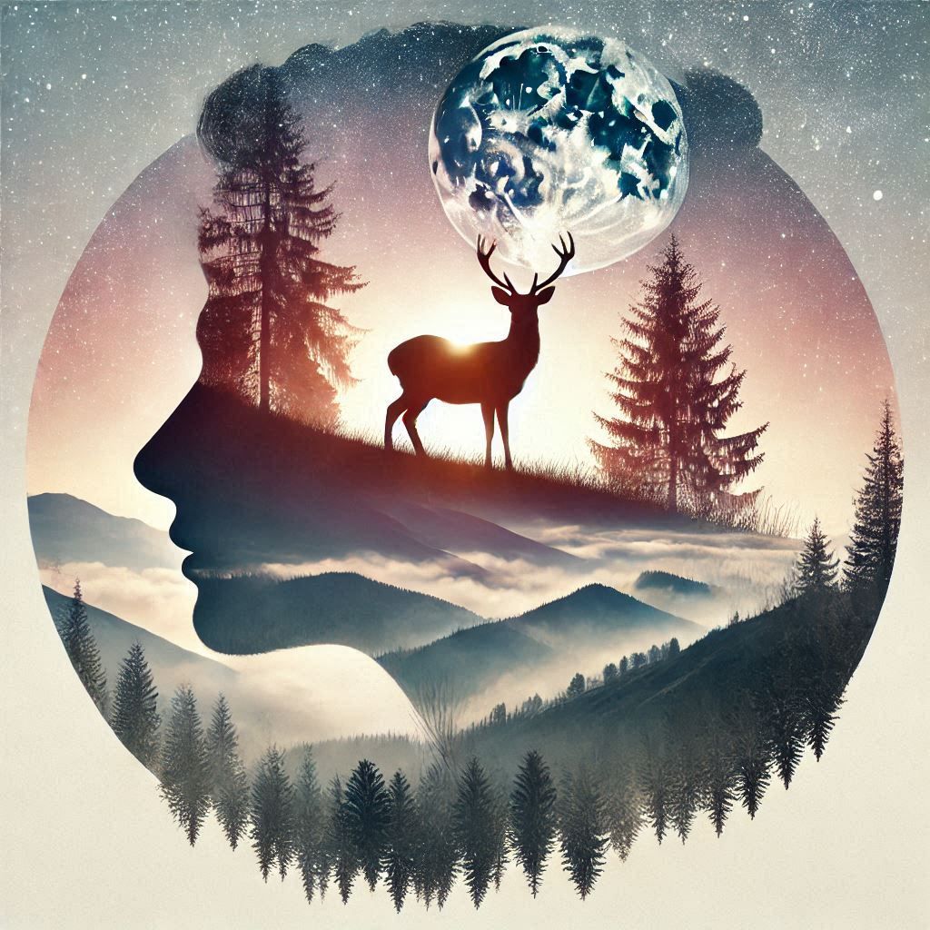 double exposure beautiful fantasy DALL-E 3 portrait landscape..