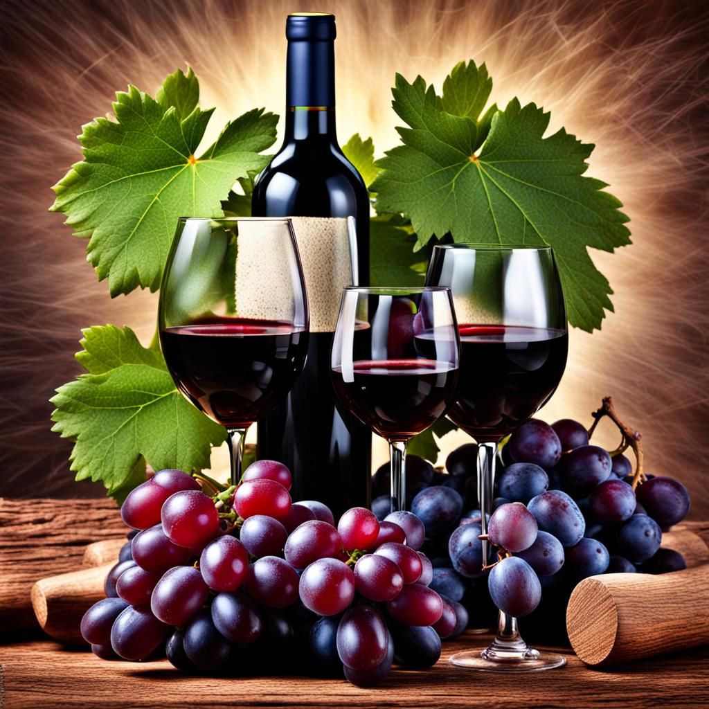 Red wine with grapes, antioxidants reducing inflammation wit...
