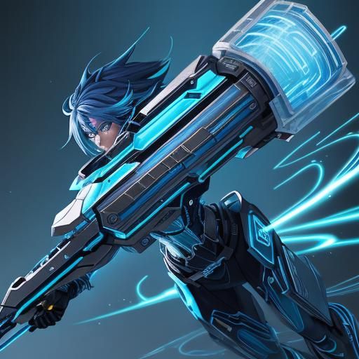 Futuristic Anime Wand with Glowing Blue Lines