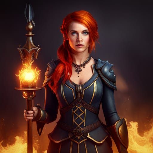 Redhead medieval fire mage in archer clothing - AI Generated Artwork ...