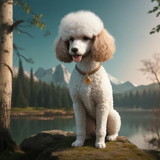 📸🐩🏞️ Craft a lifelike portrayal of a White Poodle 🐩 with...