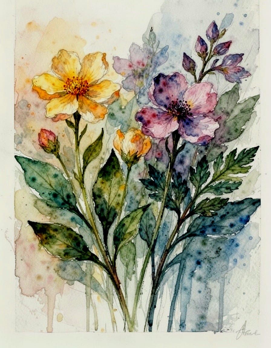 Painterly Artistic Monotype Poster: Botanical Flora & Foliage / FLUX 2 Turbo