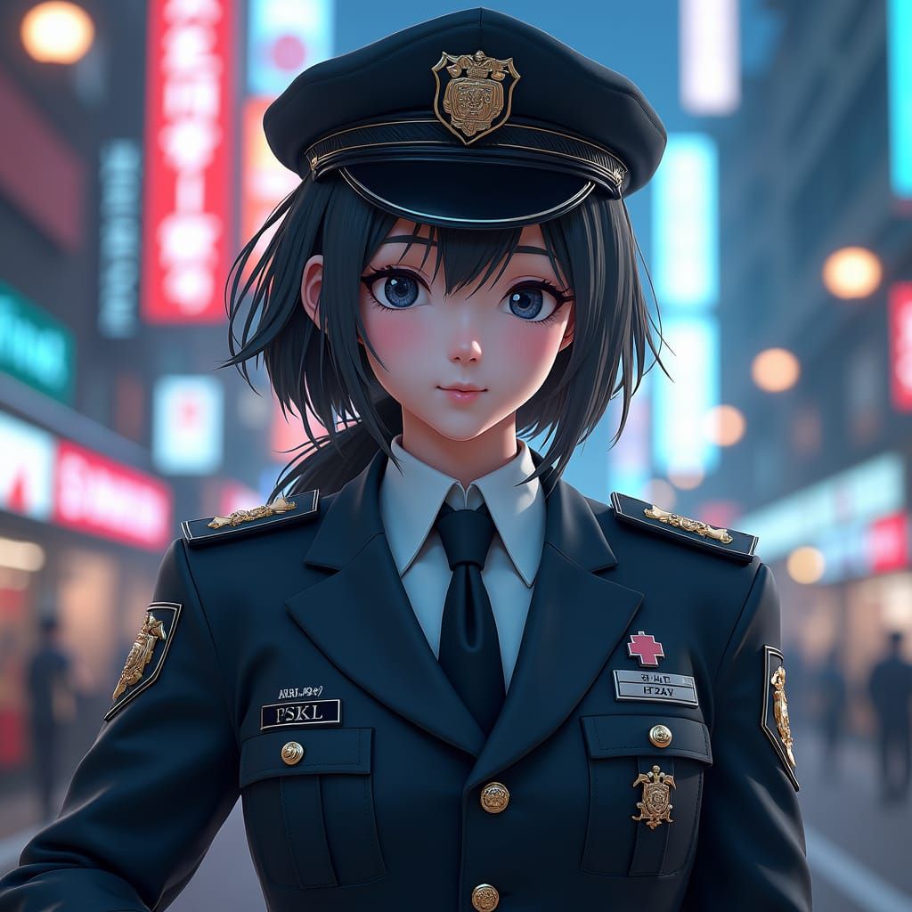 Futuristic Anime Japanese Police Officer in 8K