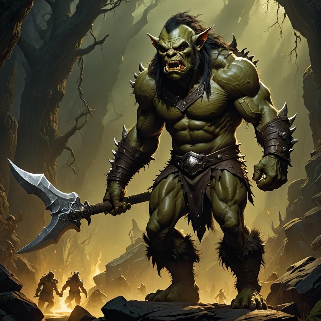 handsome athletic goblin orc hybrid with handsome chiseled f...