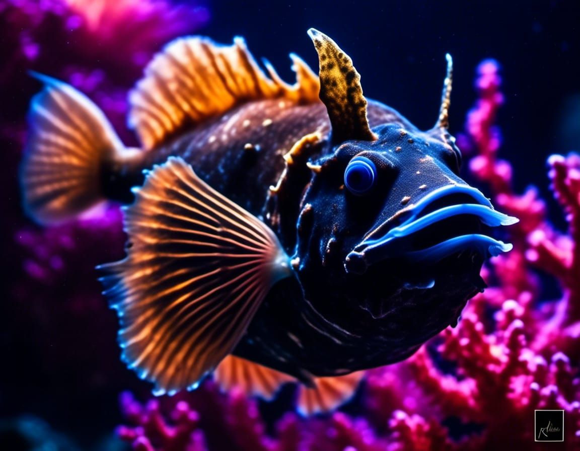 Underwater Photograph Portrait Bioluminescent Anglerfish In A Deep-sea ...