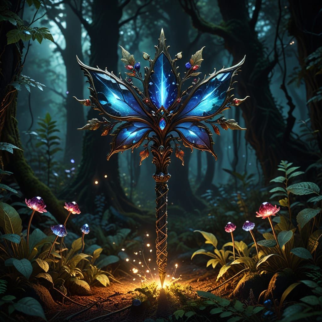 Majestic Magic Wand Shines in Mystical Forest