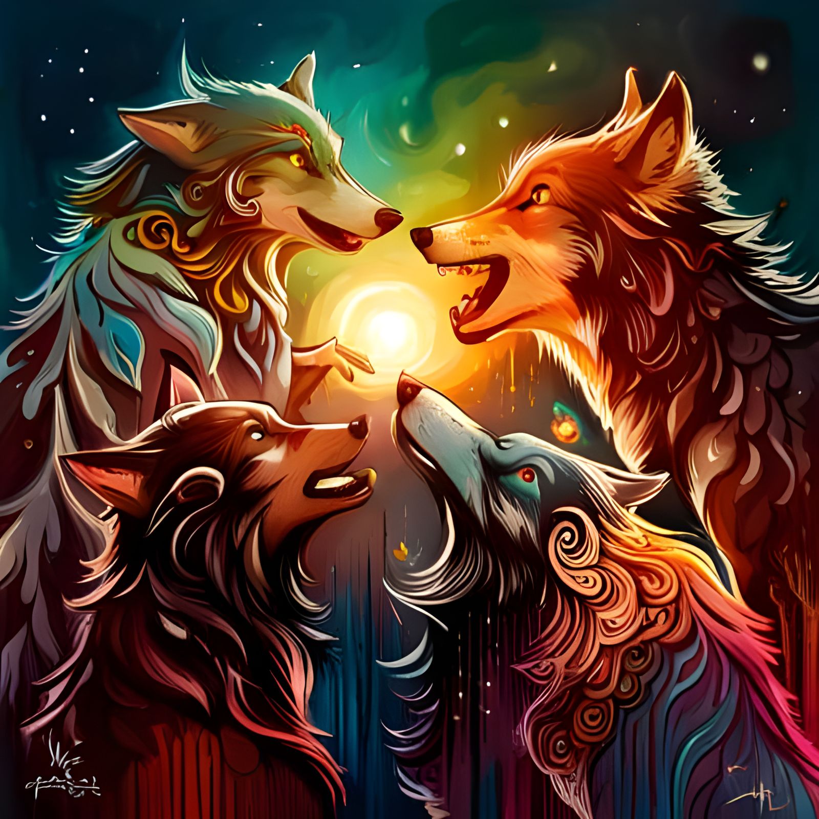 the sound of 4 wolves howling!!! - AI Generated Artwork - NightCafe Creator