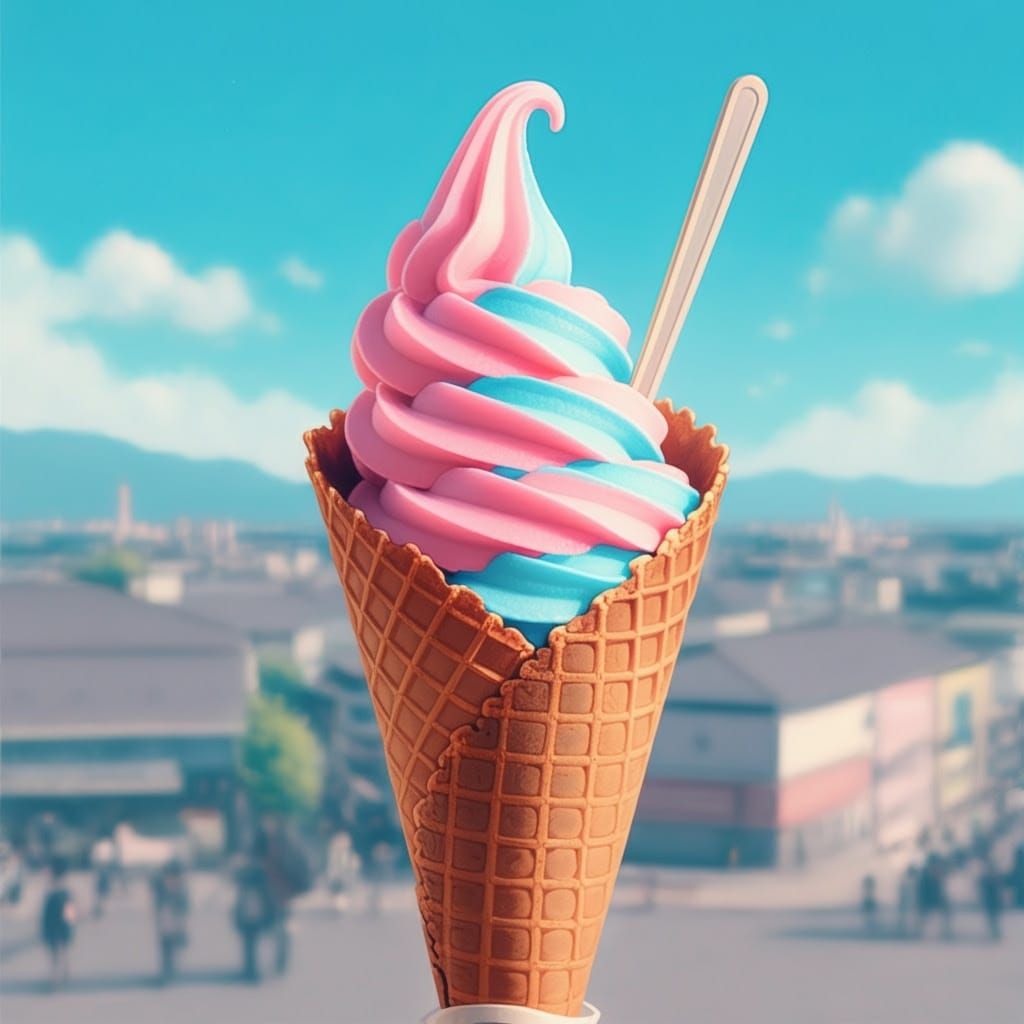 Dreamlike Pastel Frozen Treat in Cone