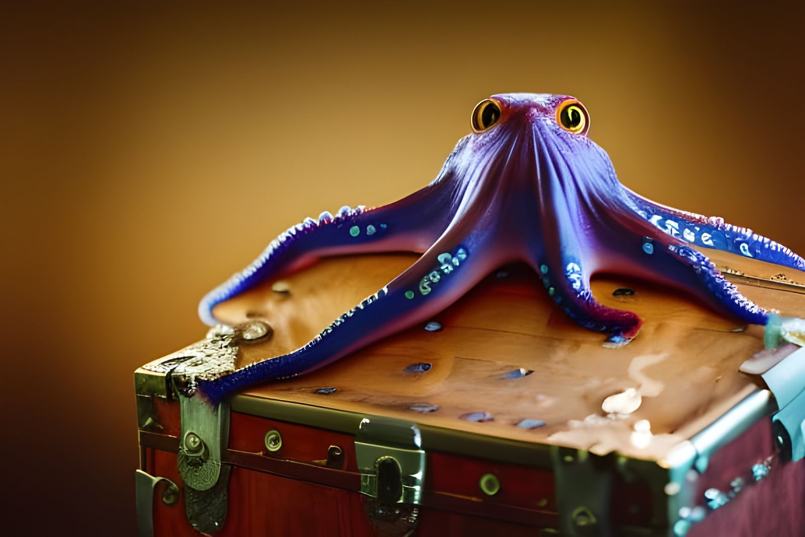 Octopus on treasure chest  by @Neil