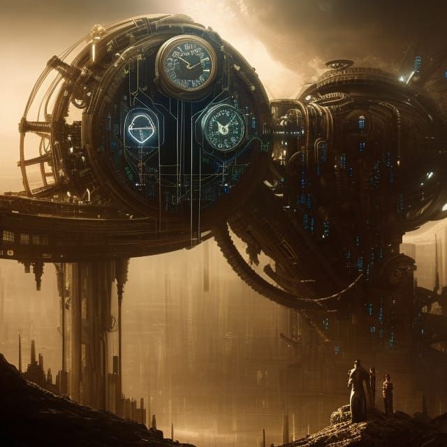 time traveler; insanely intricate, cyber punk, clock punk, s...