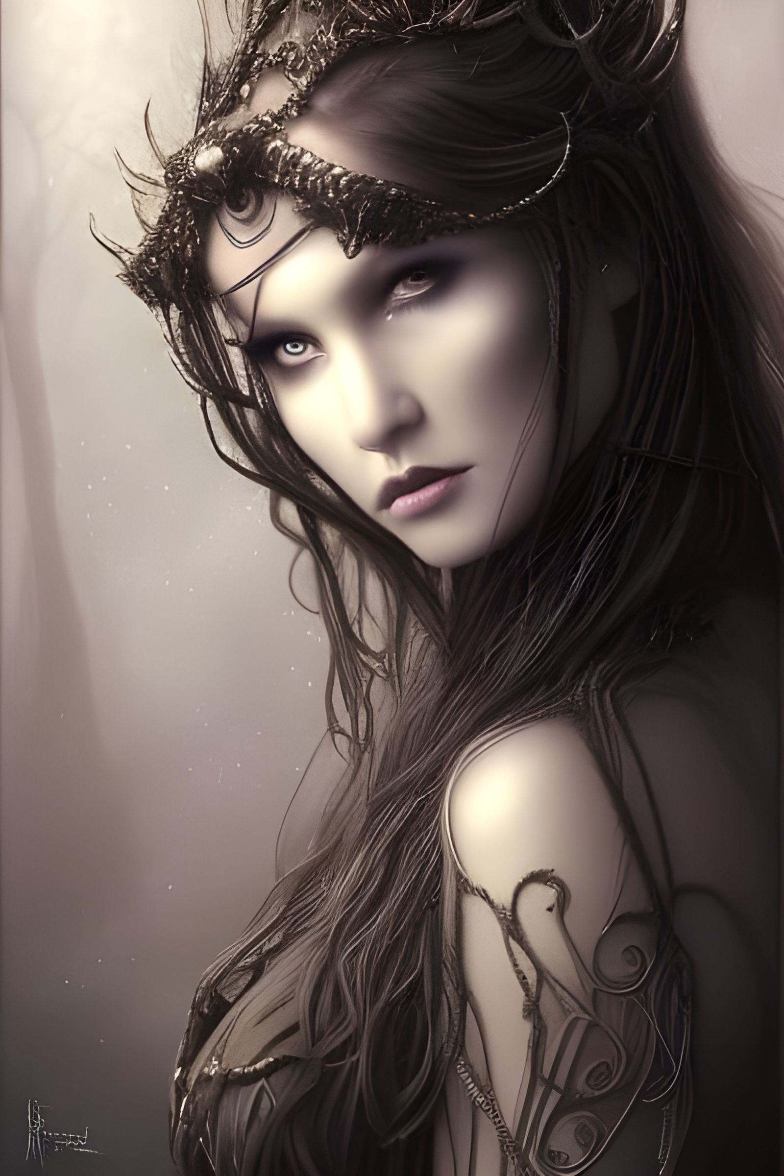 portrait of a fairy princess grim dark, dark, piercing eyes,...