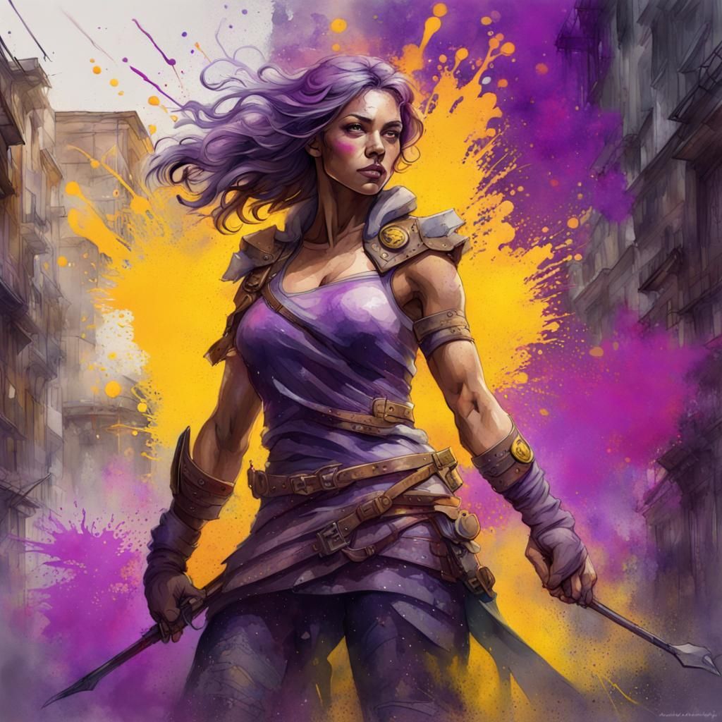 Watercolour splash art, graffiti art,  empowerment, female empowerment, warrior
  by @Feebleeona