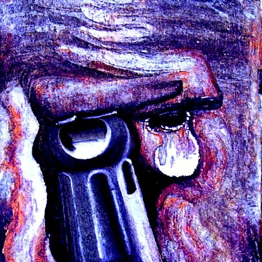 A crying man holding a gun