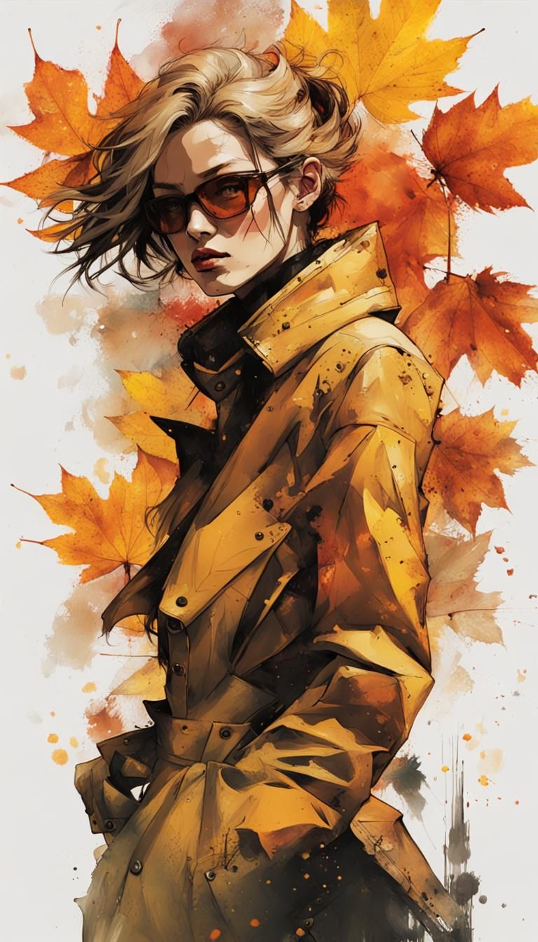 Inkpunk Autumn Leaves Character Concept Art