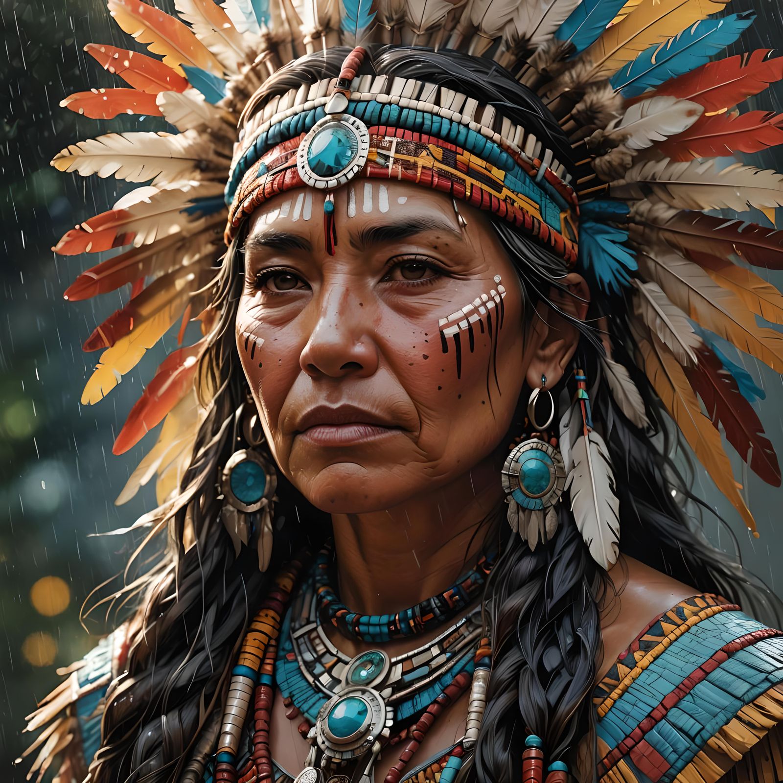 A Portrait Of A Native American Tribal Queen On Rainy Background   by @Ankisiwai