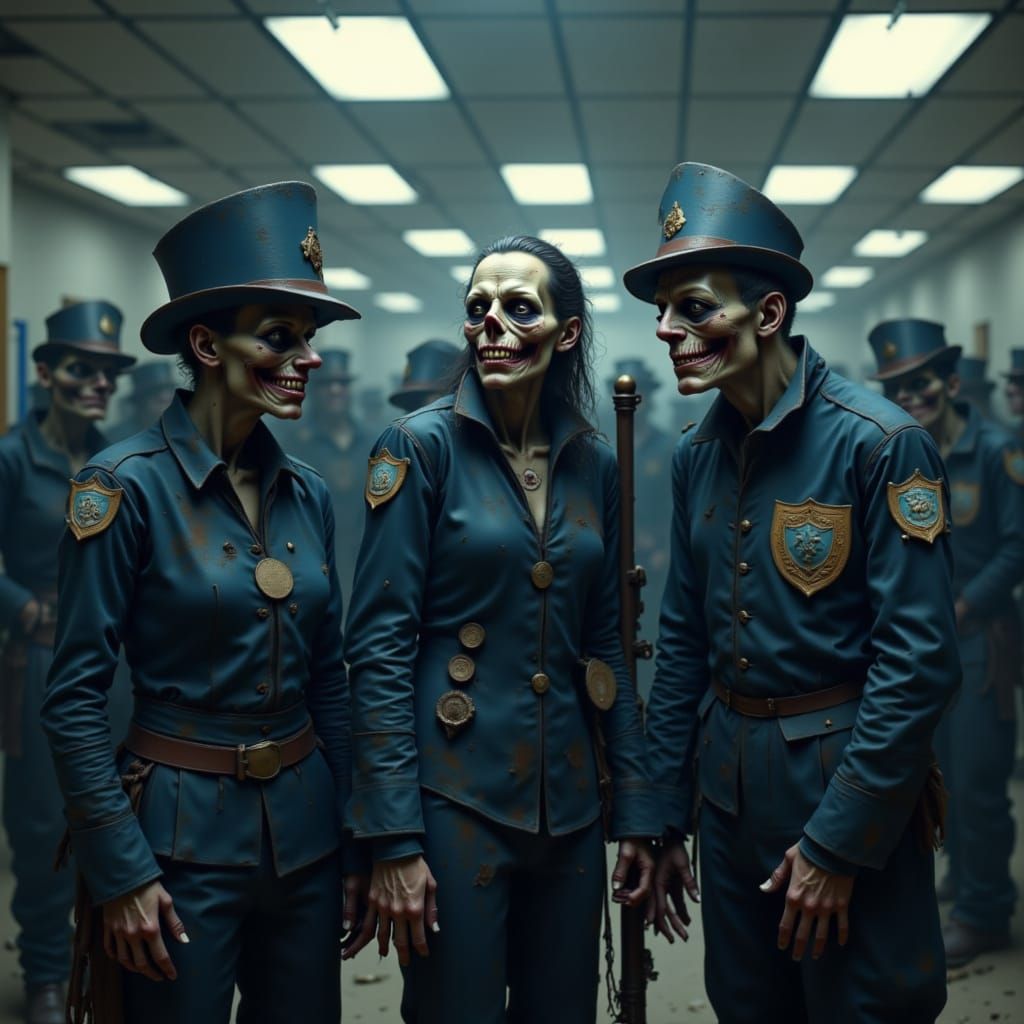 police in the style of <lora:zombiefy:1.5> , make an arrest