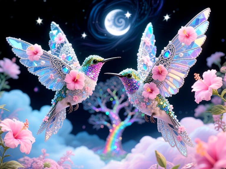 1/16/2025-Hummingbirds, Hibiscus Flowers & Hardystonite Art By Archangel Tara