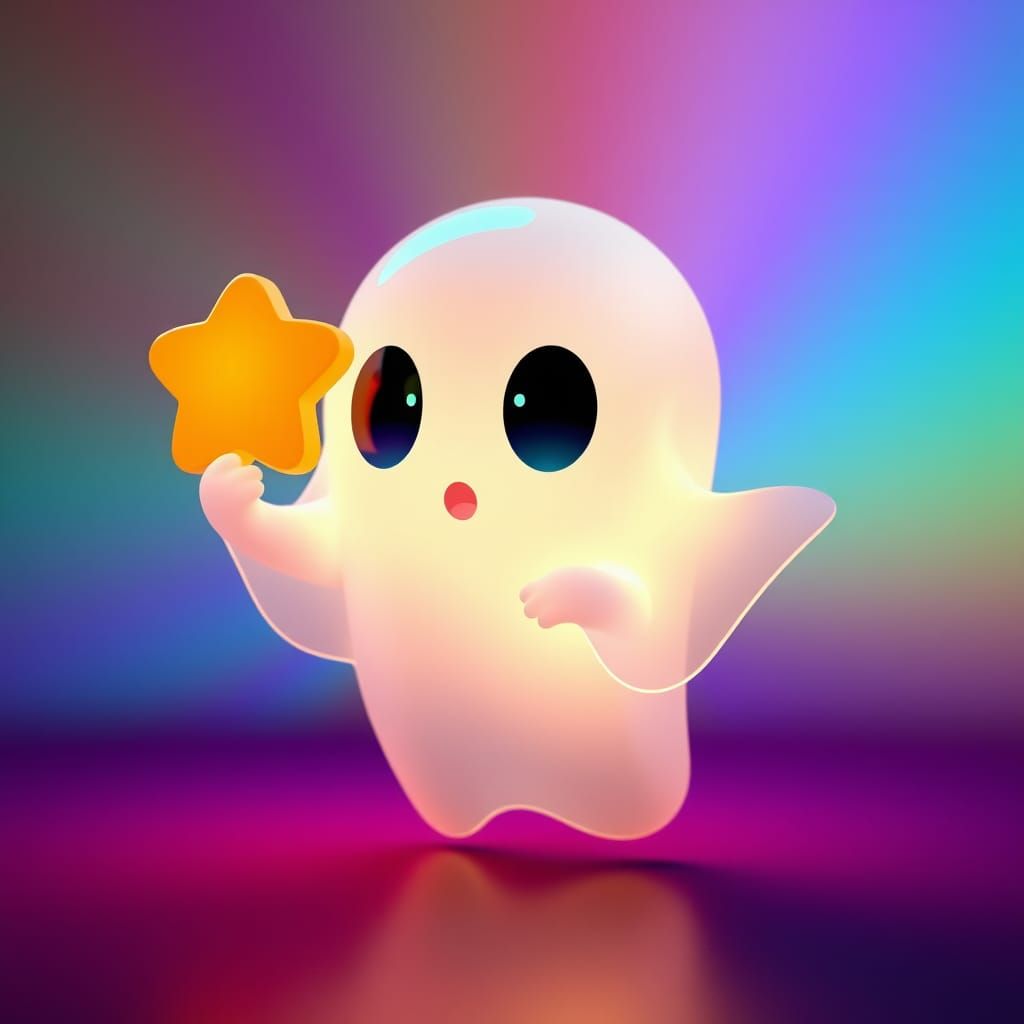 Adorable Chibi Ghost with Pumpkin in 3D Digital Art