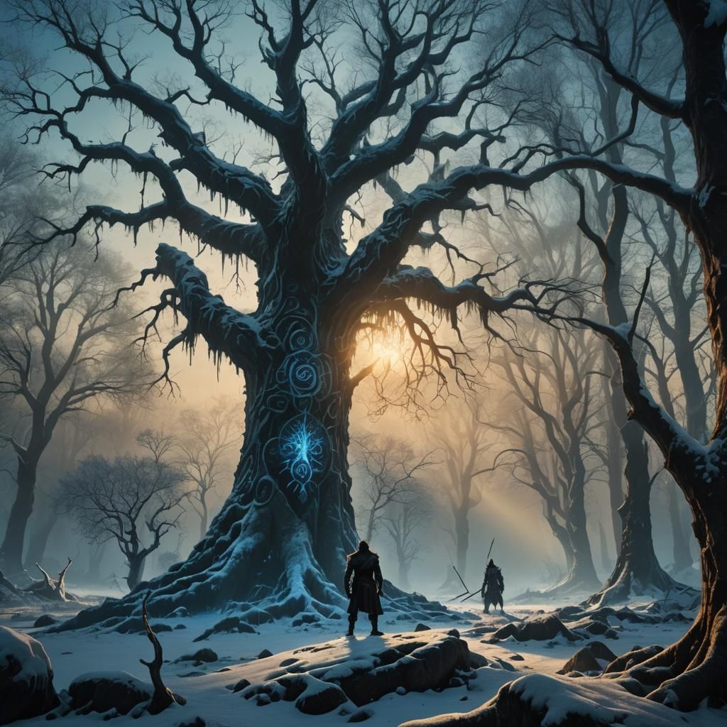 Mystical Forest Warrior in Dark Fantasy Art