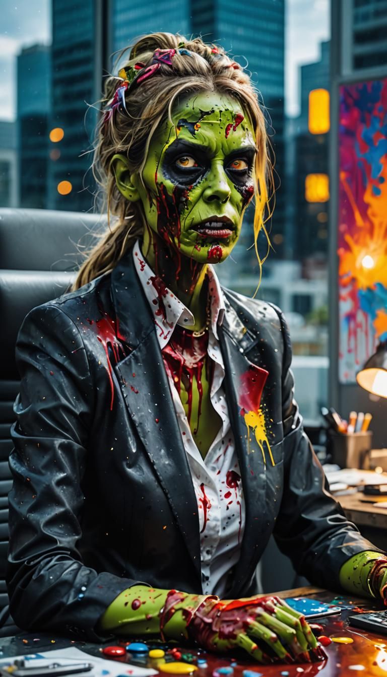 female  Zombie CEO of a Fortune 500 company leading a board ...