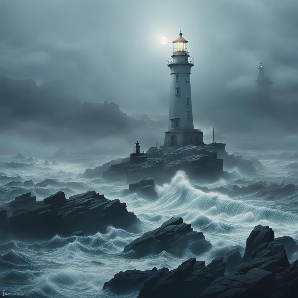 Misty lighthouse   by @Roonie