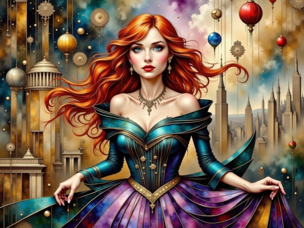 A beautiful woman in a gorgeous red dress <lora:Vertigocraft:1.0> vertigo