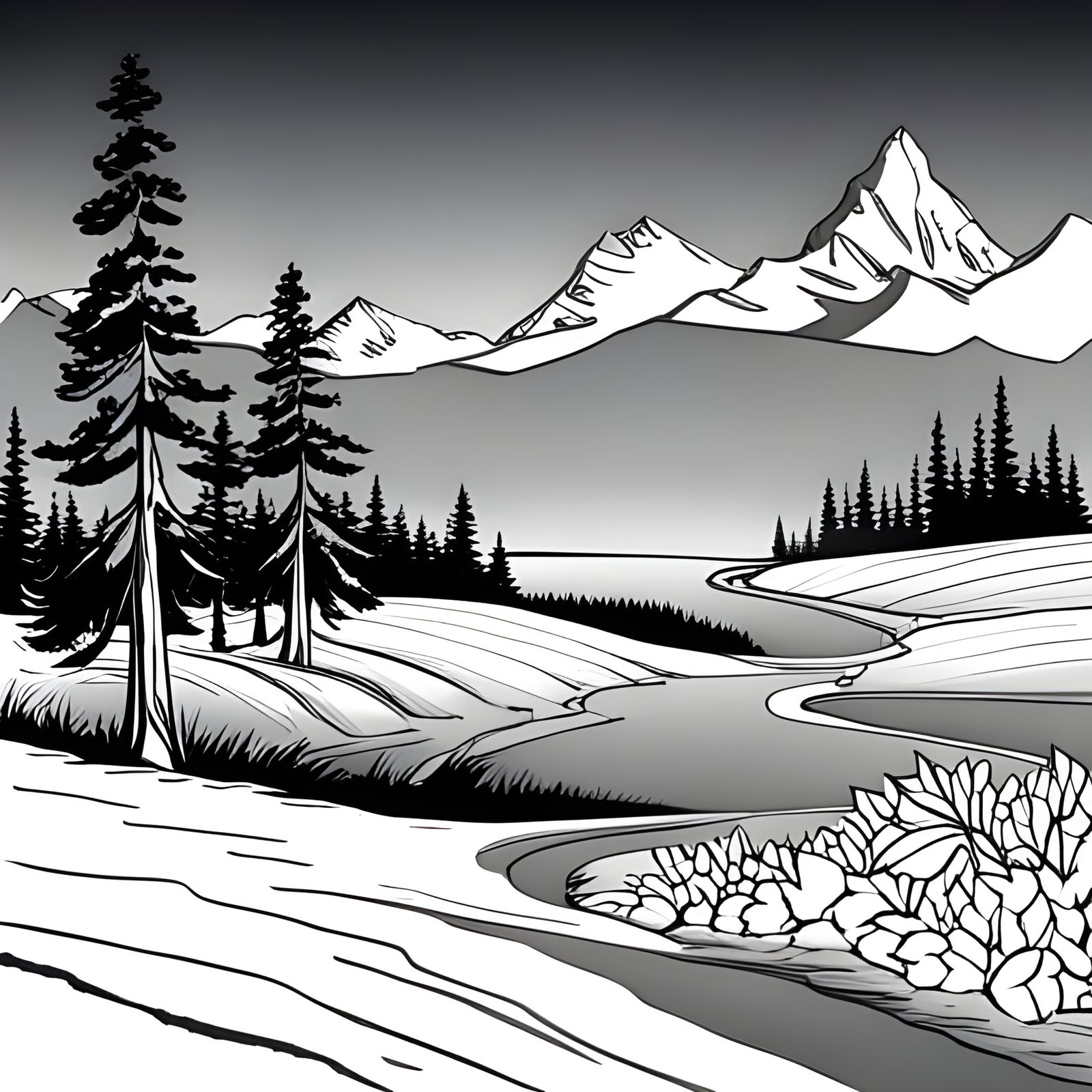 Lanscape Coloring Book Page  by @Needmorename