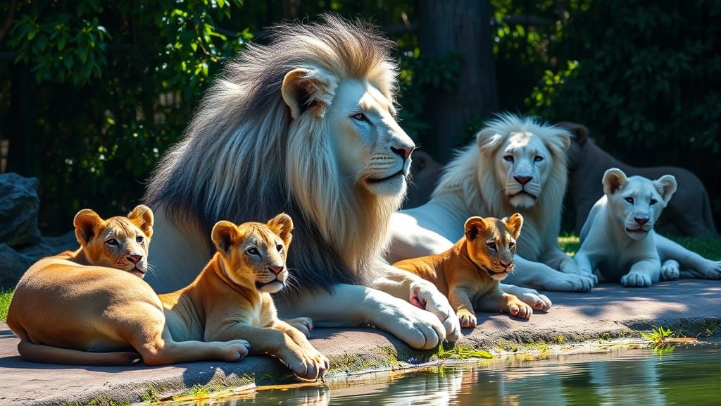 A  white lion, with ,familly  by @undefined